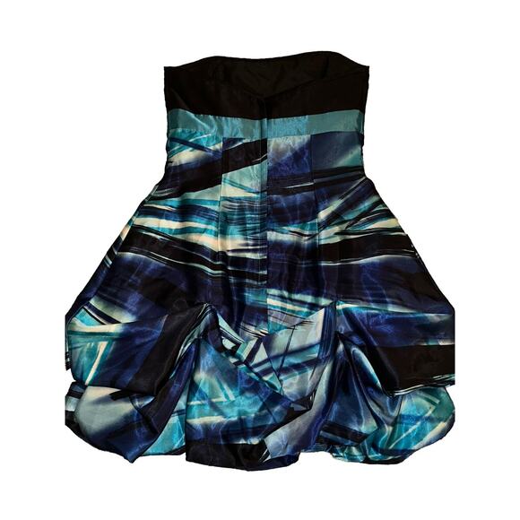 Jessica McClintok Gunne Sax 5 LBD Blue Strapless Satin Fit Flare Dress Blue Bow‎ - Picture 7 of 13